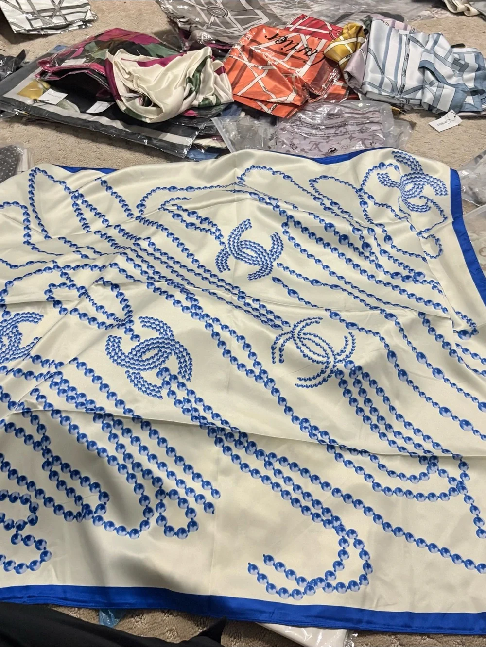 Chanel Silk chic Scarf CC Logo Pink White Square 35x35 ‼️LAST ONE LEFT